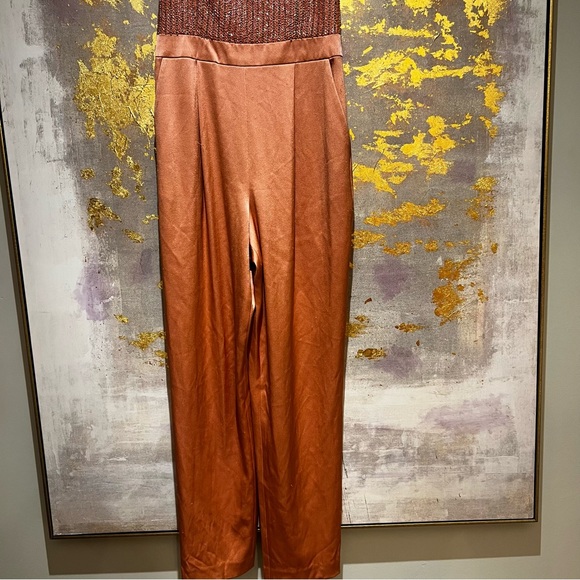 Beaded and Satin Jumpsuit sleeveless Salmon Color - Picture 14 of 15